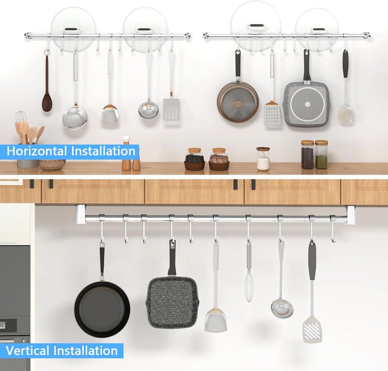 Audmore Kitchen Utensil Rack 2 Pack, 20.9 Inch Pots and Pans Hanging Rack Wall Mounted, 304 Stainless Steel Lid Cooking Utensil Hanger - Image 4