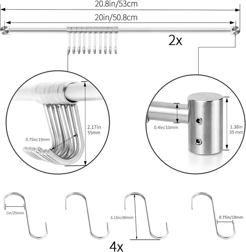 Audmore Kitchen Utensil Rack 2 Pack, 20.9 Inch Pots and Pans Hanging Rack Wall Mounted, 304 Stainless Steel Lid Cooking Utensil Hanger - Image 2