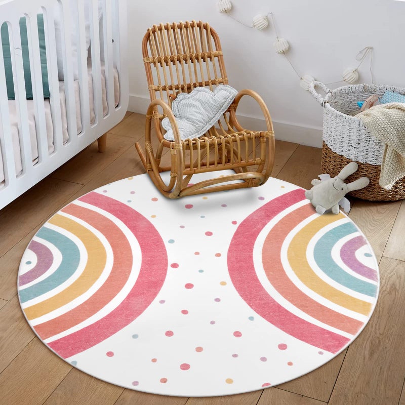 STARUIA Round Rainbow Rug for Girls Bedroom 4 Ft Washable Kids Rug for Baby Nursery NonSlip Circle Area Rug Colorful Princess Carpet for Teen Dorm Playroom Tent