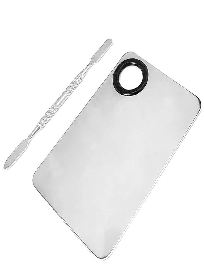 EastyGold Cosmetic Makeup Palette with Spatula Stainless Steel Make Up Mixing Palette for Women Girls Face 5.9 x 3.9 Inches - Image 1