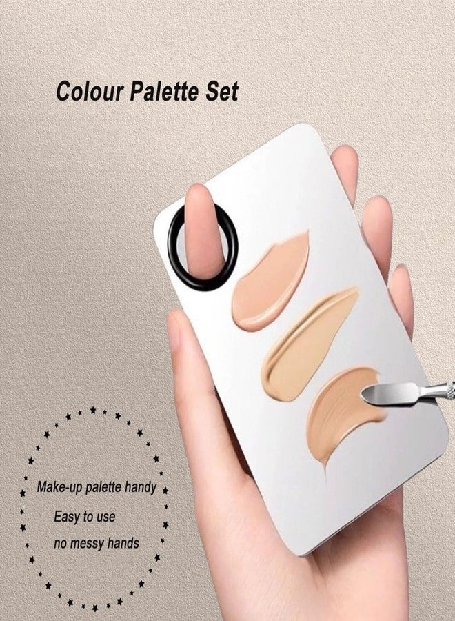 EastyGold Cosmetic Makeup Palette with Spatula Stainless Steel Make Up Mixing Palette for Women Girls Face 5.9 x 3.9 Inches - Image 4