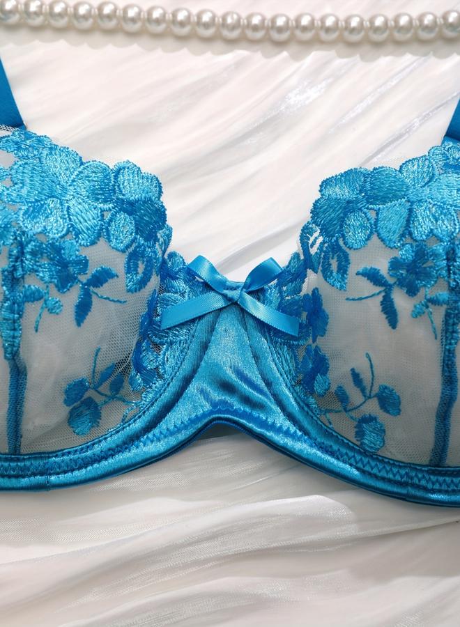 تايك تو مجموعة من حمالة صدر شبكية مطرزة بالأزهار وسروال داخلي - Image 3