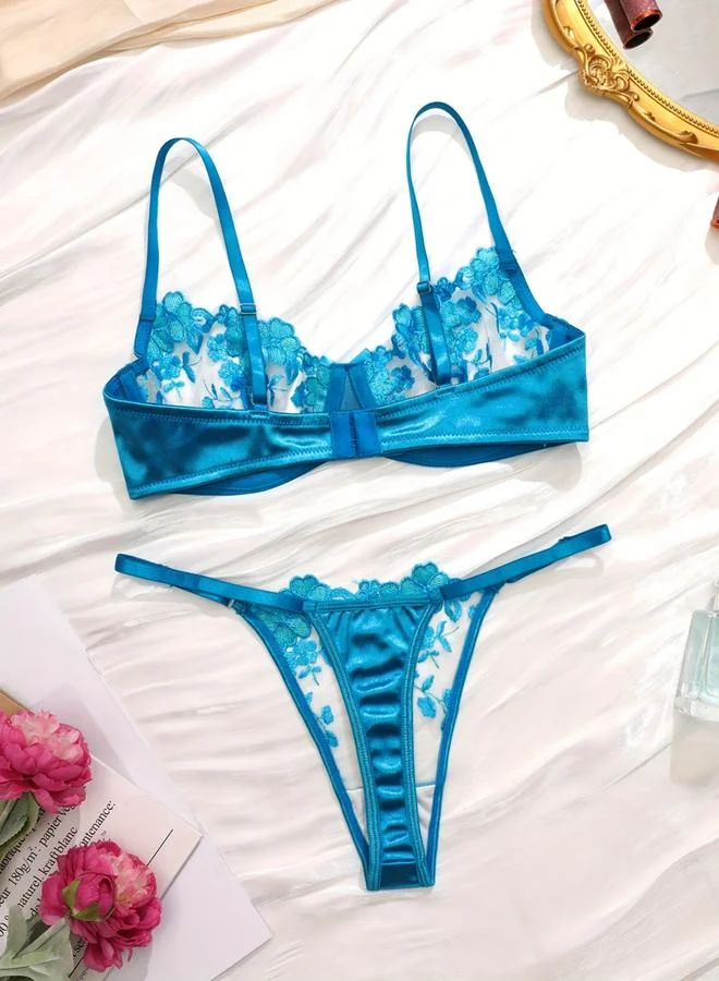 تايك تو مجموعة من حمالة صدر شبكية مطرزة بالأزهار وسروال داخلي