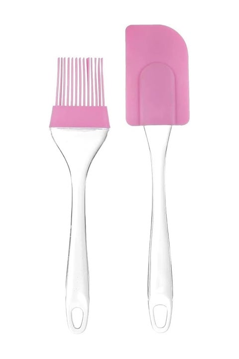 Silicone Spatula Brush And Spoon Set With Plastic Handle - Multi Color