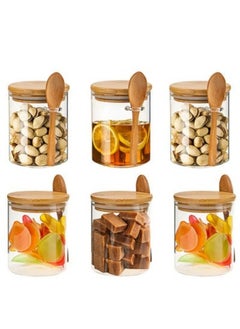 MIXDE 6-Pack Sealed Borosilicate Glass Bamboo Spice Jars with Bamboo Lid and Bamboo Spoon for Candy, Spices, Coffee Beans, Condiments  - Image 1