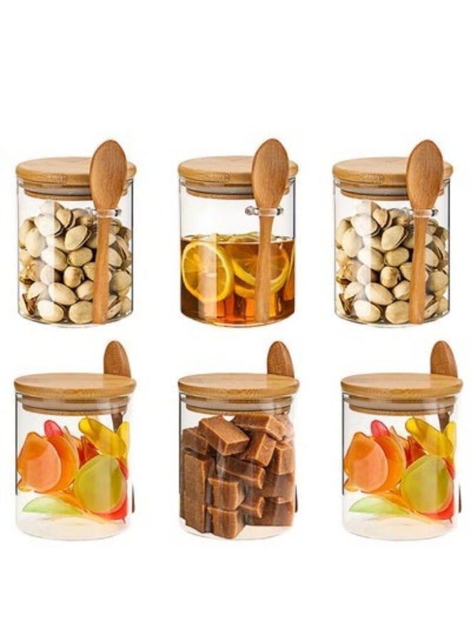 MIXDE 6-Pack Sealed Borosilicate Glass Bamboo Spice Jars with Bamboo Lid and Bamboo Spoon for Candy, Spices, Coffee Beans, Condiments - Image 1