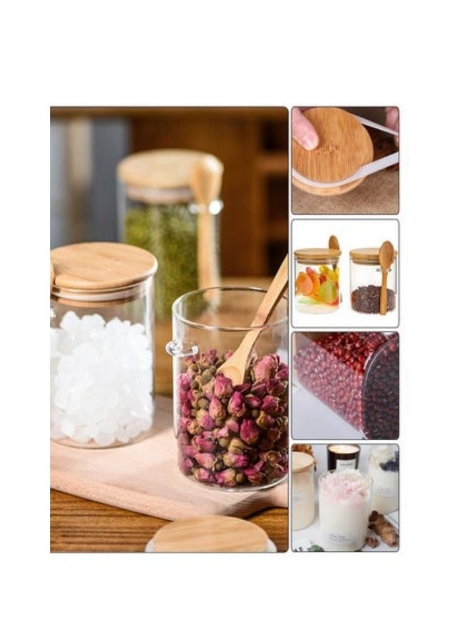 MIXDE 6-Pack Sealed Borosilicate Glass Bamboo Spice Jars with Bamboo Lid and Bamboo Spoon for Candy, Spices, Coffee Beans, Condiments - Image 2