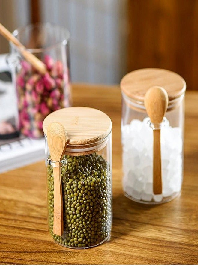 MIXDE 6-Pack Sealed Borosilicate Glass Bamboo Spice Jars with Bamboo Lid and Bamboo Spoon for Candy, Spices, Coffee Beans, Condiments - Image 5