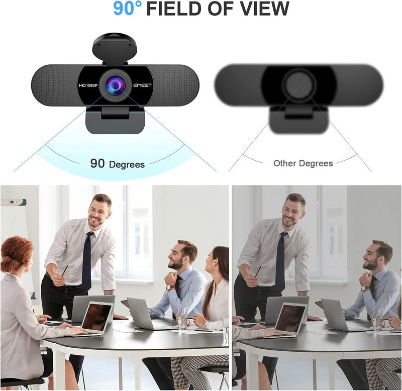 eMeet C960 Full HD Webcam 1080p With Microphone for Video Calling, Built-in 2 Mics, 90° Wide-Angle View, USB Plug and Play, Low-Light Correction, Fixed Focus - Image 5