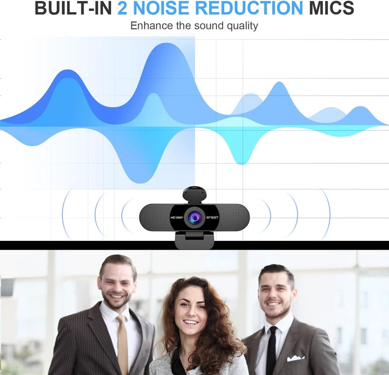 eMeet C960 Full HD Webcam 1080p With Microphone for Video Calling, Built-in 2 Mics, 90° Wide-Angle View, USB Plug and Play, Low-Light Correction, Fixed Focus - Image 3