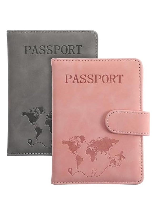 Generic 2 Pack Passport Holder for Travel, Passport Wallet Cover Case Waterproof RFID Blocking Passport Holder with Pen Holder Travel Must Haves Accessories, Passport Book Holders for Women and Men  - Image 1