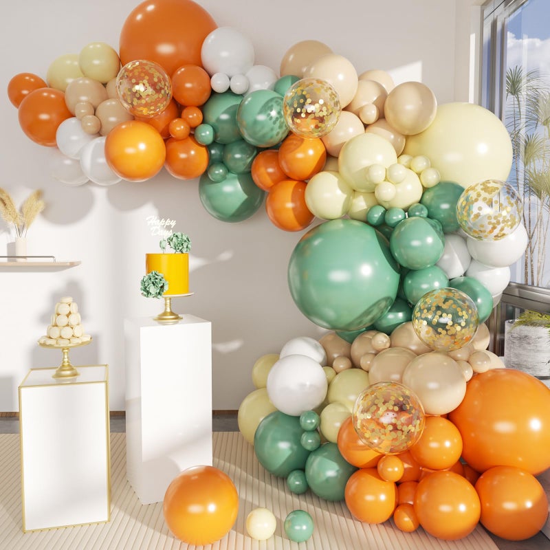 MEBAY Sage Green Orange Balloon Arch Kit 141Pcs Pea Green Orange Pastel Yellow Sand White and White Latex Balloons for Birthday Wedding Baby Shower Gender Reveal Anniversary - Image 3