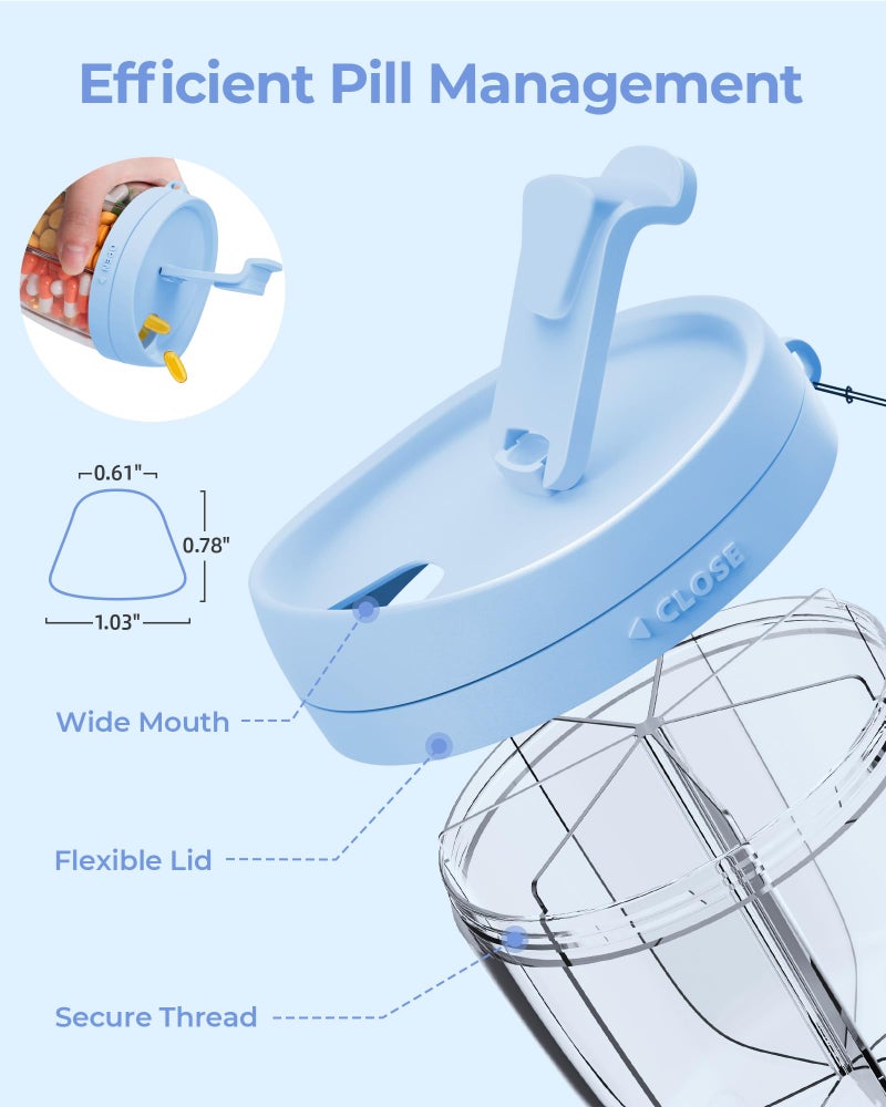 AMOOS Cute Pill Dispenser with 7 Large Compartments, Portable Pill Bottle Organizer with Wide Opening for Easy Use, Anti-Mix Pill Organizer for Travel, BPA-Free Pill Container, Blue - Image 4