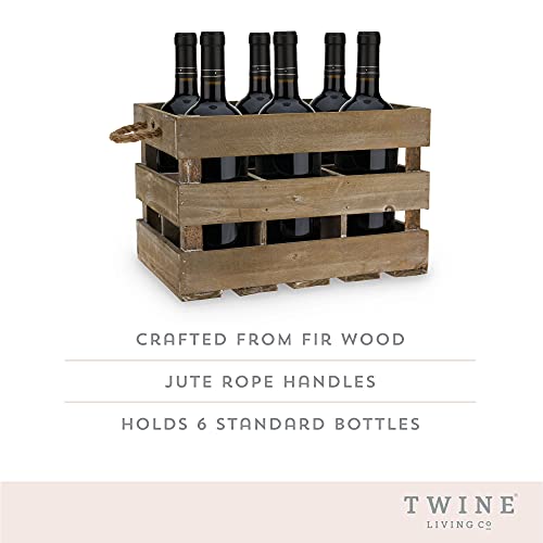 Twine Farm House Decor, Rustic Wooden Wine Bottle Holder and Wine Storage, 6 Bottle Wine Crate, Home Decor, Wine Gifts, Dark Wood, 8.8 x 8.5 x 13.5in - Image 2