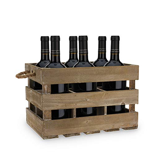 Twine Farm House Decor, Rustic Wooden Wine Bottle Holder and Wine Storage, 6 Bottle Wine Crate, Home Decor, Wine Gifts, Dark Wood, 8.8 x 8.5 x 13.5in - Image 1