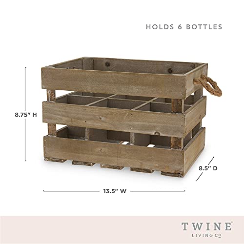Twine Farm House Decor, Rustic Wooden Wine Bottle Holder and Wine Storage, 6 Bottle Wine Crate, Home Decor, Wine Gifts, Dark Wood, 8.8 x 8.5 x 13.5in - Image 3
