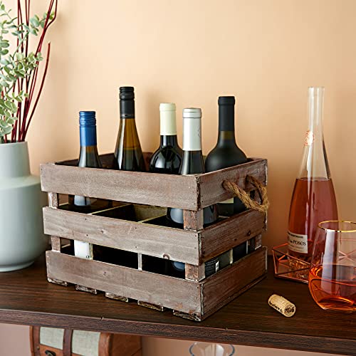 Twine Farm House Decor, Rustic Wooden Wine Bottle Holder and Wine Storage, 6 Bottle Wine Crate, Home Decor, Wine Gifts, Dark Wood, 8.8 x 8.5 x 13.5in - Image 4