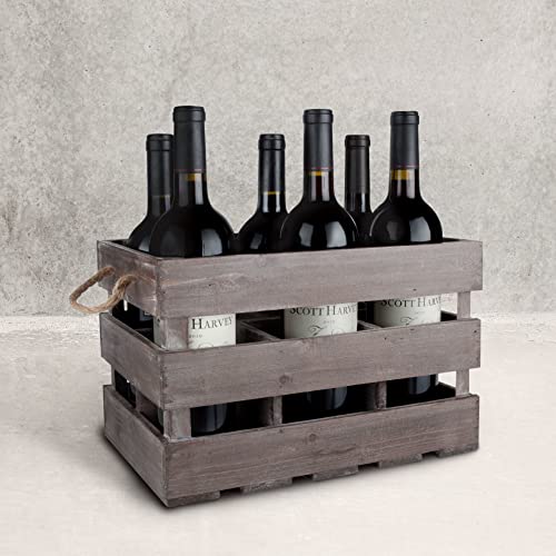 Twine Farm House Decor, Rustic Wooden Wine Bottle Holder and Wine Storage, 6 Bottle Wine Crate, Home Decor, Wine Gifts, Dark Wood, 8.8 x 8.5 x 13.5in - Image 5