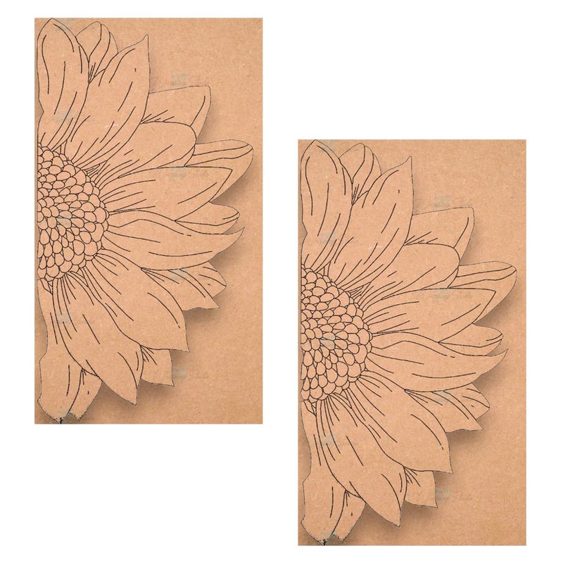 Wrapping Studio MDF Board for Lippan Art - Pre-Marked Half Flower Design Cutouts for Craft, Painting, DIY Projects - Eco-Friendly MDF Wood, 30x16 cm, Ideal for Creative Gift Ideas, Set of 2 - Image 1