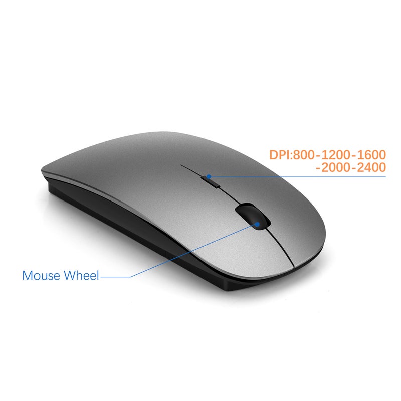 TopMate Wireless Keyboard and Mouse Ultra Slim Combo, TopMate 2.4G Silent Compact USB 2400DPI Mouse and Scissor Switch Keyboard Set with Cover, Batteries Included, for PC/Laptop/Windows/Mac - Gray Black - Image 4