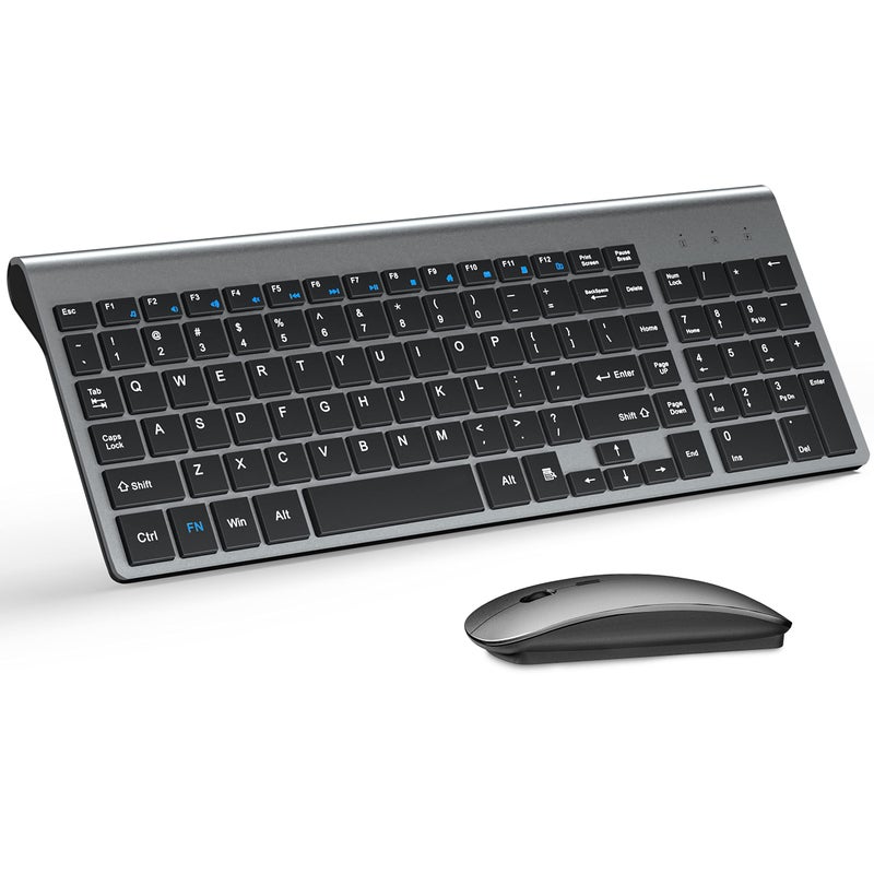 TopMate Wireless Keyboard and Mouse Ultra Slim Combo, TopMate 2.4G Silent Compact USB 2400DPI Mouse and Scissor Switch Keyboard Set with Cover, Batteries Included, for PC/Laptop/Windows/Mac - Gray Black - Image 1