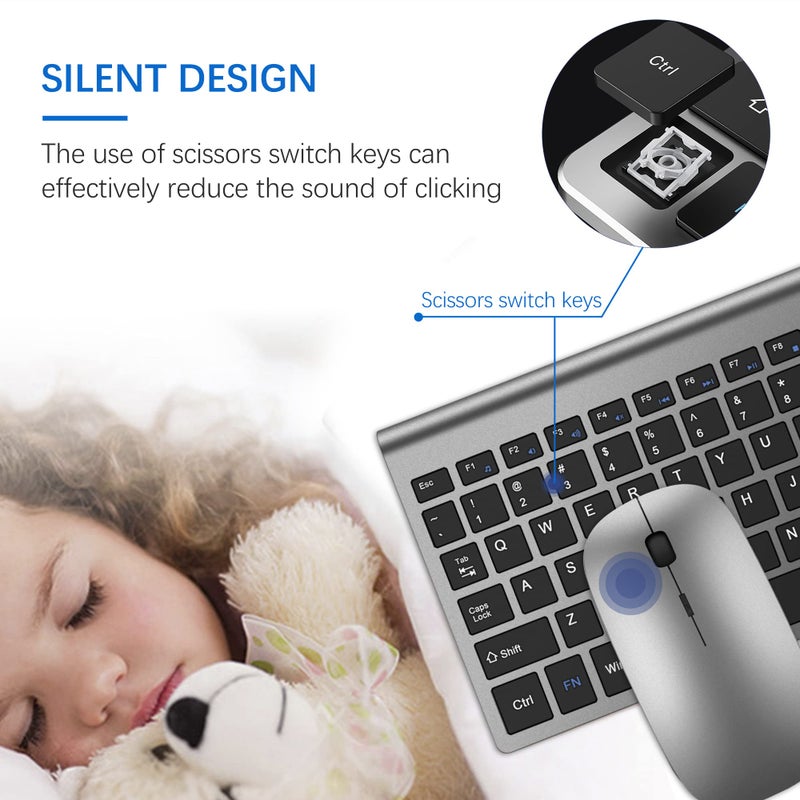 TopMate Wireless Keyboard and Mouse Ultra Slim Combo, TopMate 2.4G Silent Compact USB 2400DPI Mouse and Scissor Switch Keyboard Set with Cover, Batteries Included, for PC/Laptop/Windows/Mac - Gray Black - Image 2
