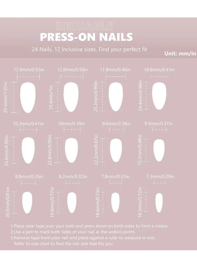 Rozino 24pcs Glossy Medium Almond Fake Nails, Pink Press On Nails With 3D Ripple And Crystal Heart Design, Sweet False Nails For Women Girls - Daily Party Wear - Image 3