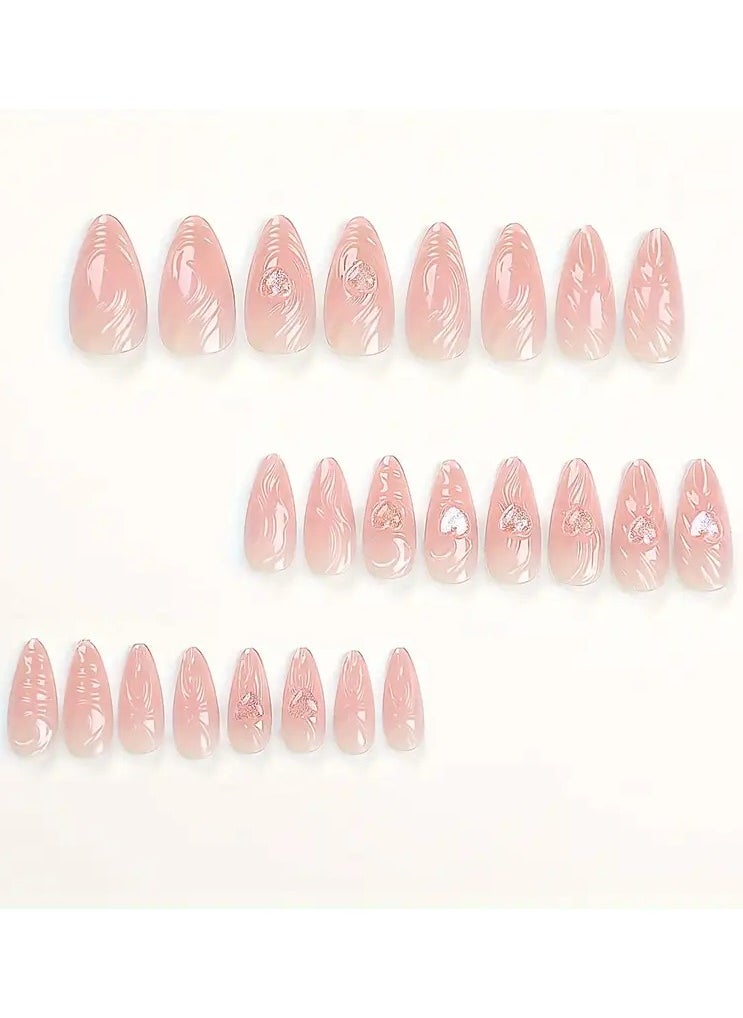 24pcs Glossy Medium Almond Fake Nails, Pink Press On Nails With 3D Ripple And Crystal Heart Design, Sweet False Nails For Women Girls - Daily Party Wear - pzsku/ZFCE3715424A5B624D4CBZ/45/_/1737438942/db71f738-ee50-41d4-906d-a2ddae35972b