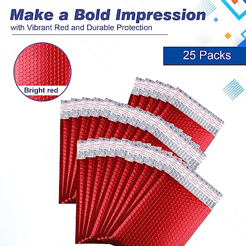 Safoner Metallic Matte Red Bubble Mailers Mailing Padded Envelopes 8.5x12 Inch- Self-seal Closure Bubble Shipping Bag 25pcs - Image 2