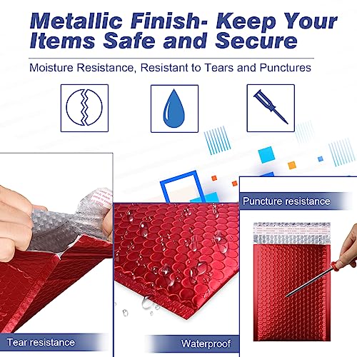 Safoner Metallic Matte Red Bubble Mailers Mailing Padded Envelopes 8.5x12 Inch- Self-seal Closure Bubble Shipping Bag 25pcs - Image 3