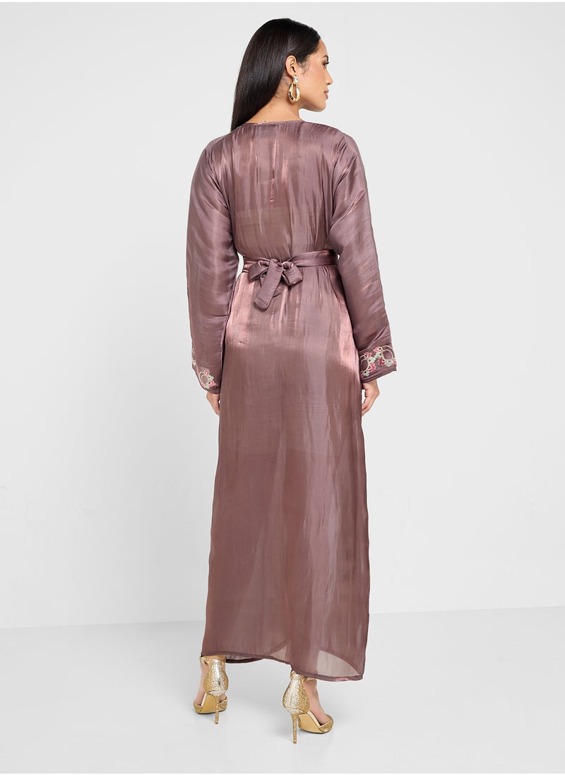 hayas closet Straight Sleeve Crew Neck Embroidered Abaya  - Image 2