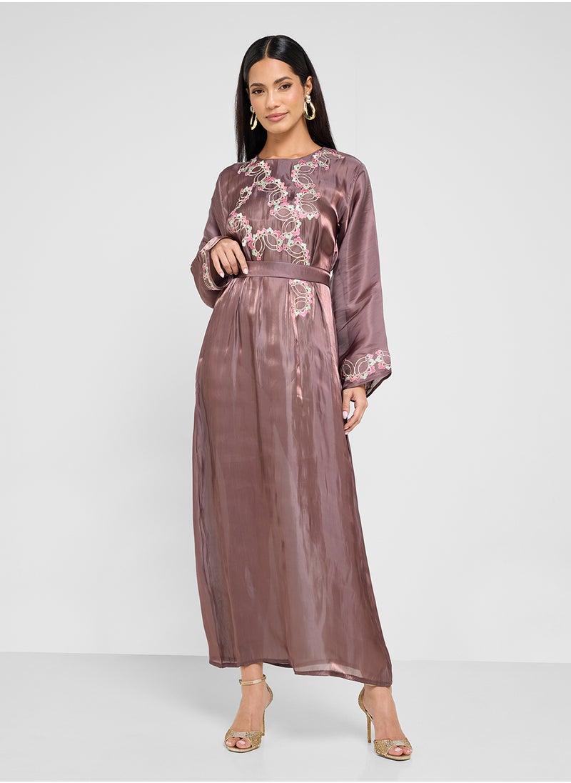 hayas closet Straight Sleeve Crew Neck Embroidered Abaya  - Image 1