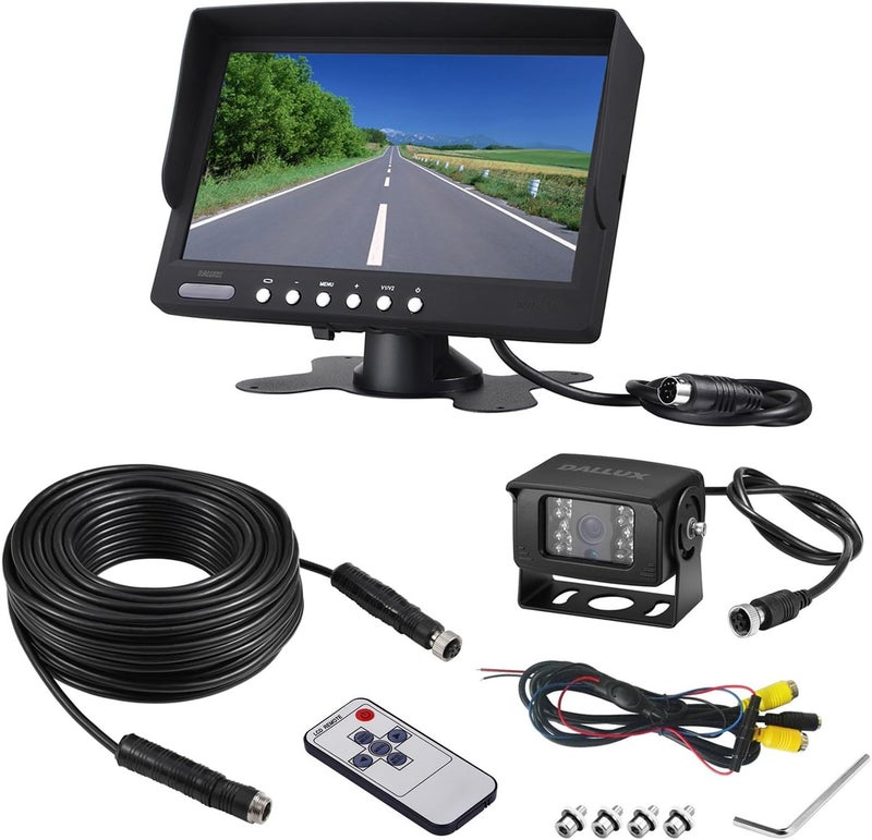 DALLUX Heavy Duty Vehicle Truck Bus Backup Camera System with 7 Inch Monitor and 66ft 4 Pin Camera Cable - Image 1