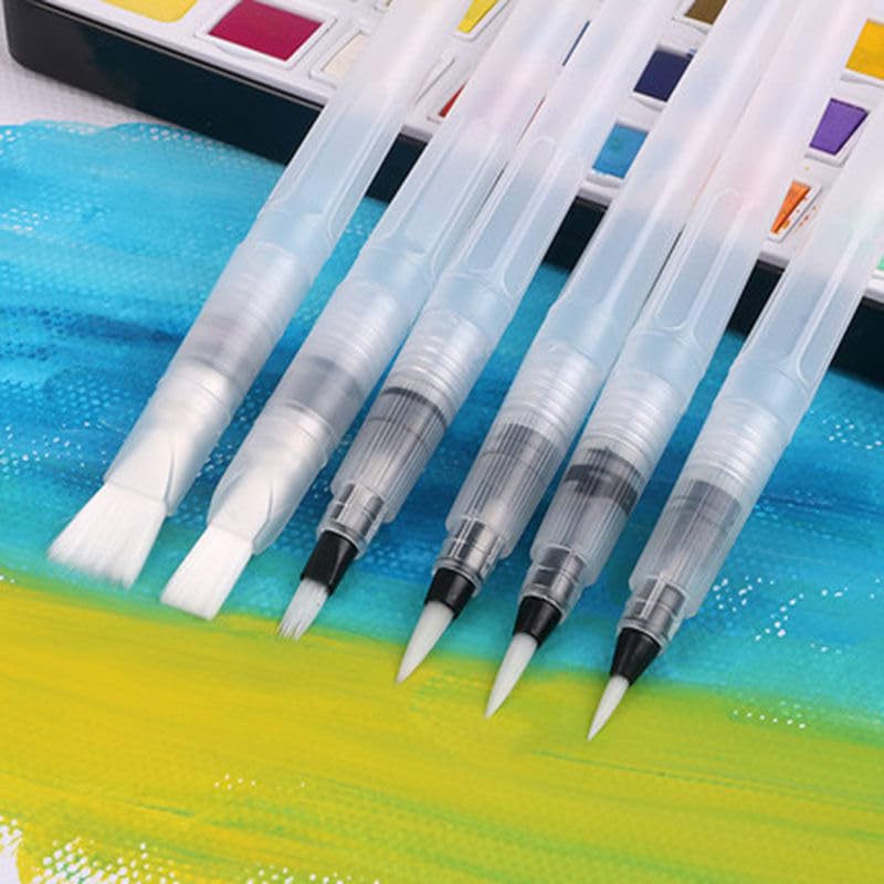 TODDLIS Water Brush Pens Watercolor Brushes 6 Pcs Set with Different Size Tips Water Reservoir Pen for Watercolour, Painting, Oil Acrylic Painting, and Calligraphy (3 Round & 3 Flat) - Image 4