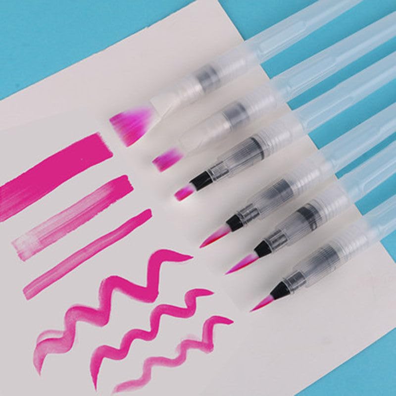 TODDLIS Water Brush Pens Watercolor Brushes 6 Pcs Set with Different Size Tips Water Reservoir Pen for Watercolour, Painting, Oil Acrylic Painting, and Calligraphy (3 Round & 3 Flat) - Image 1