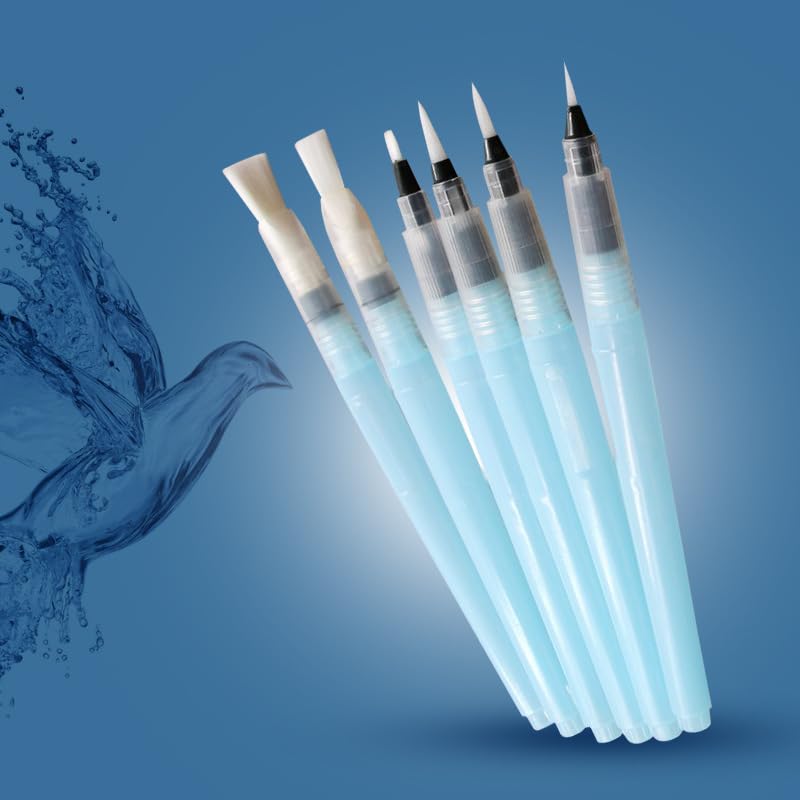 TODDLIS Water Brush Pens Watercolor Brushes 6 Pcs Set with Different Size Tips Water Reservoir Pen for Watercolour, Painting, Oil Acrylic Painting, and Calligraphy (3 Round & 3 Flat) - Image 3