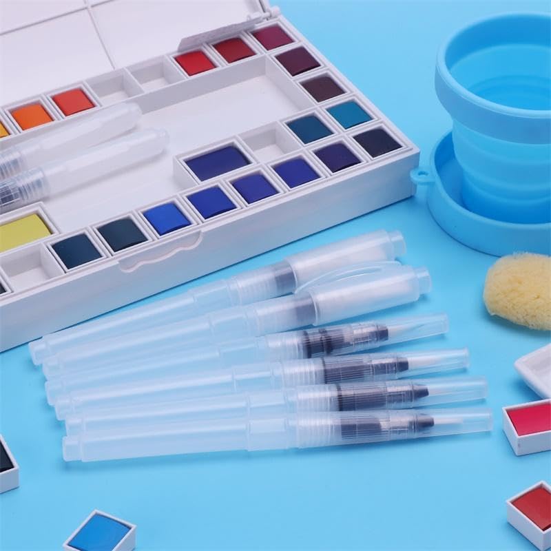 TODDLIS Water Brush Pens Watercolor Brushes 6 Pcs Set with Different Size Tips Water Reservoir Pen for Watercolour, Painting, Oil Acrylic Painting, and Calligraphy (3 Round & 3 Flat) - Image 5