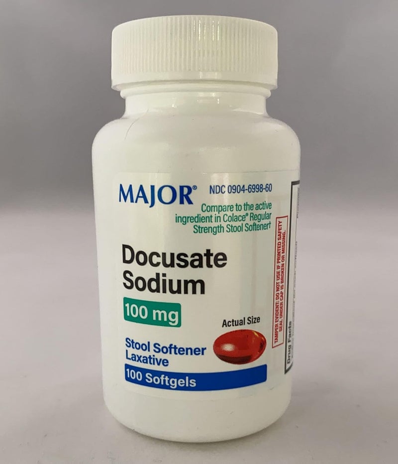 Major Pharmaceuticals Docusate Sodium 100 MG Softgels Generic for Colace 100 ea 3 PACK Total 300 Softgel Capsules