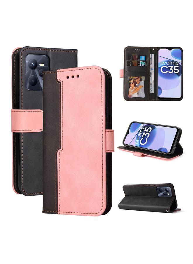 S-TOP Case For OPPO Realme C35 Stitching-Color Flip Leather Phone Case - Image 1