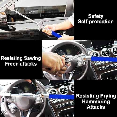 Tevlaphee Steering Wheel Lock Anti-Theft Car Device, Blue, Key Lock, Protects Against Prying, Sawing, Hammering, and Freon Attacks - Image 4