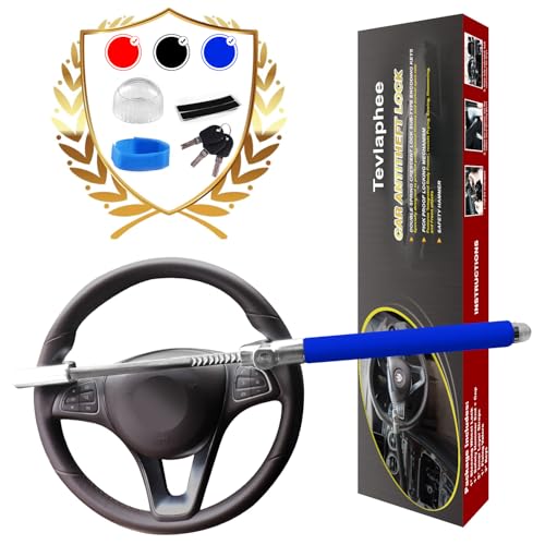 Tevlaphee Steering Wheel Lock Anti-Theft Car Device, Blue, Key Lock, Protects Against Prying, Sawing, Hammering, and Freon Attacks - Image 1