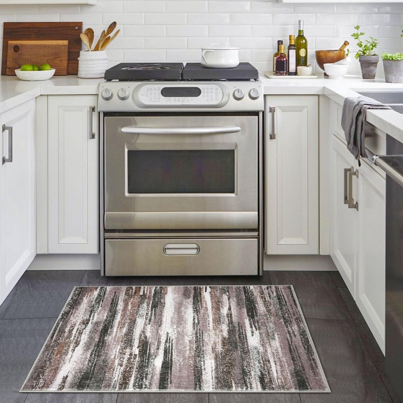 Lansny Modern Abstract Entryway Rug Indoor 2x3 Washable Rug Non-Slip Soft Small Area Rug Dark Light Brown White Kitchen Mats Thin Print Faux Wool Floor Carpet Throw Rugs Backdoor Mat for Entry - Image 2
