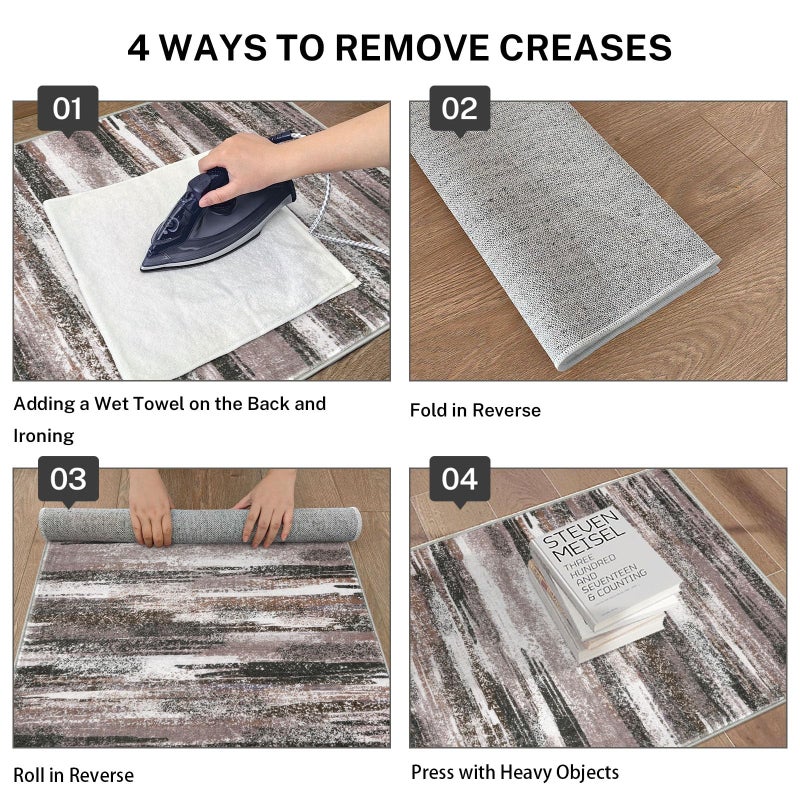 Lansny Modern Abstract Entryway Rug Indoor 2x3 Washable Rug Non-Slip Soft Small Area Rug Dark Light Brown White Kitchen Mats Thin Print Faux Wool Floor Carpet Throw Rugs Backdoor Mat for Entry - Image 4