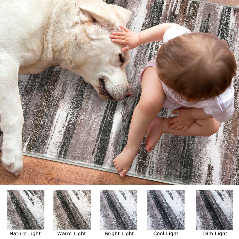 Lansny Modern Abstract Entryway Rug Indoor 2x3 Washable Rug Non-Slip Soft Small Area Rug Dark Light Brown White Kitchen Mats Thin Print Faux Wool Floor Carpet Throw Rugs Backdoor Mat for Entry - Image 3