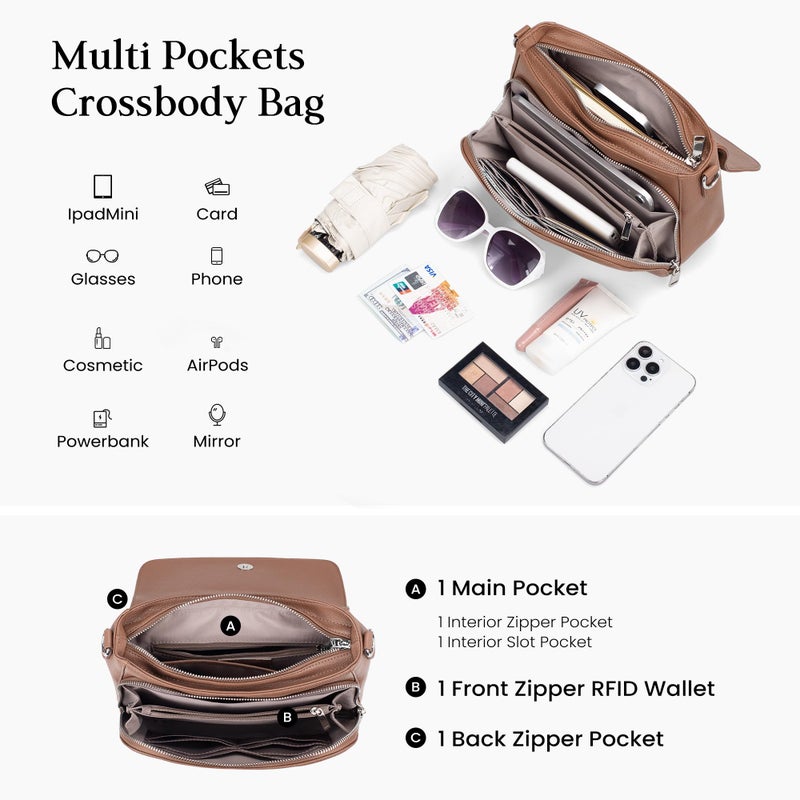 befen Real Leather Crossbody Bags for Women Trendy, Medium Woman Saddle Bag Shoulder Purses with Adjustable Shoulder Strap for Daily & Travel Mocha - Image 4