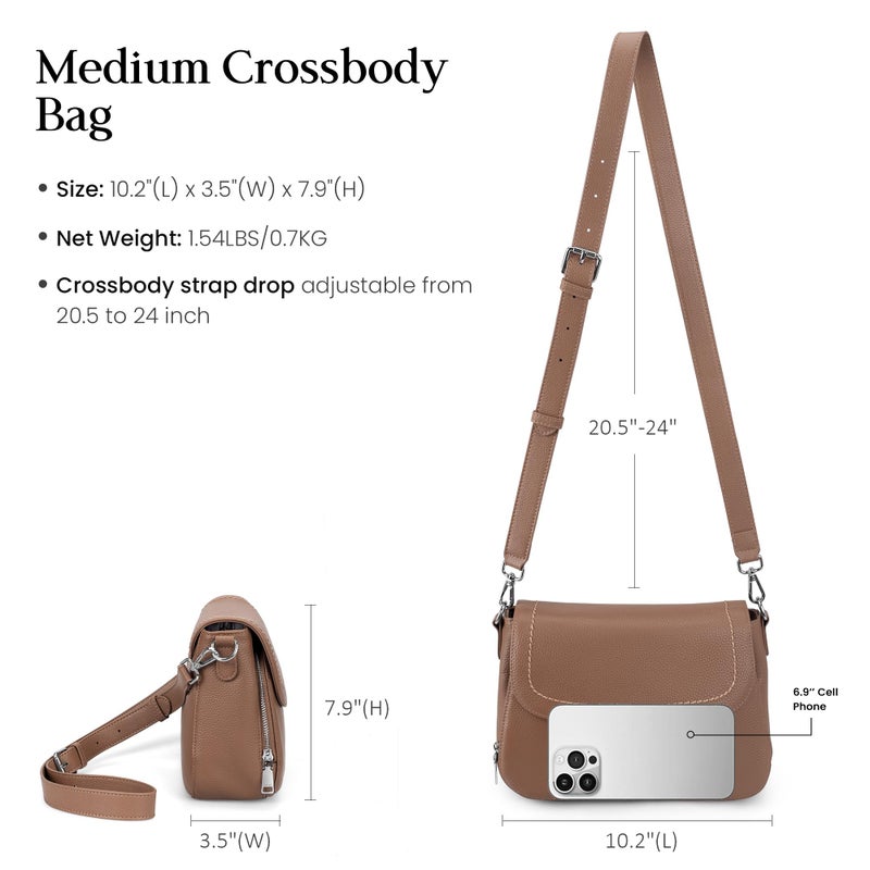 befen Real Leather Crossbody Bags for Women Trendy, Medium Woman Saddle Bag Shoulder Purses with Adjustable Shoulder Strap for Daily & Travel Mocha - Image 5