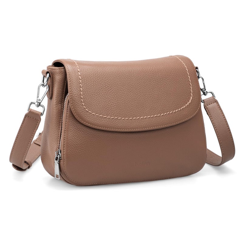 befen Real Leather Crossbody Bags for Women Trendy, Medium Woman Saddle Bag Shoulder Purses with Adjustable Shoulder Strap for Daily & Travel Mocha - Image 1