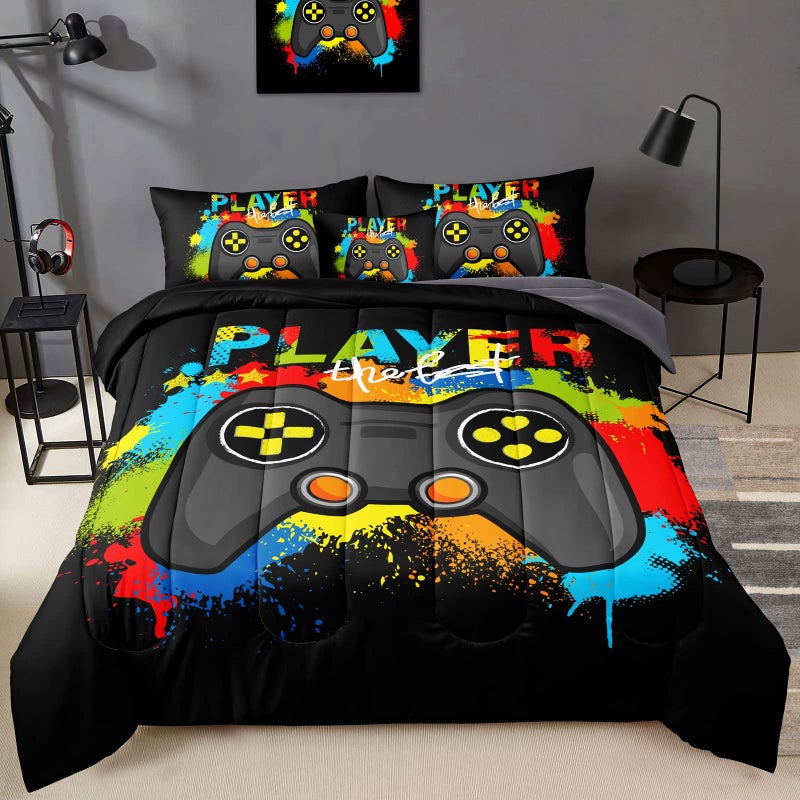 BDUCOK 6 Pieces Gamer Comforter Set for Boys Gaming Bedding Set Queen SizeVideo Game Controller Comforter for Kids Adult 3D Gamepad Microfiber Bedding Sets 6 Pieces Bed in A Bag Sets30019Queen