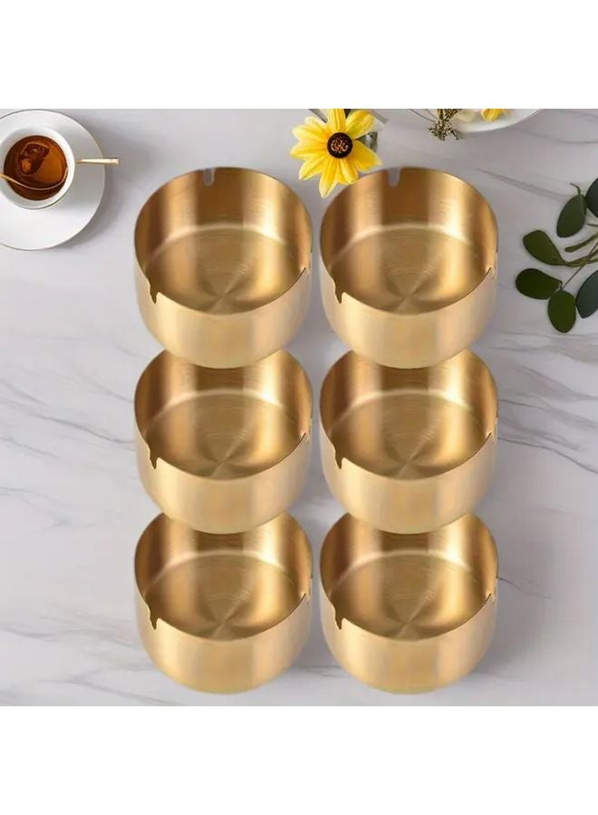 6 قطع من صحون السجائر الذهبية المصنوعة من الفولاذ المقاوم للصدأ مقاومة للرياح متينة وسهلة التنظيف محمولة - Image 1