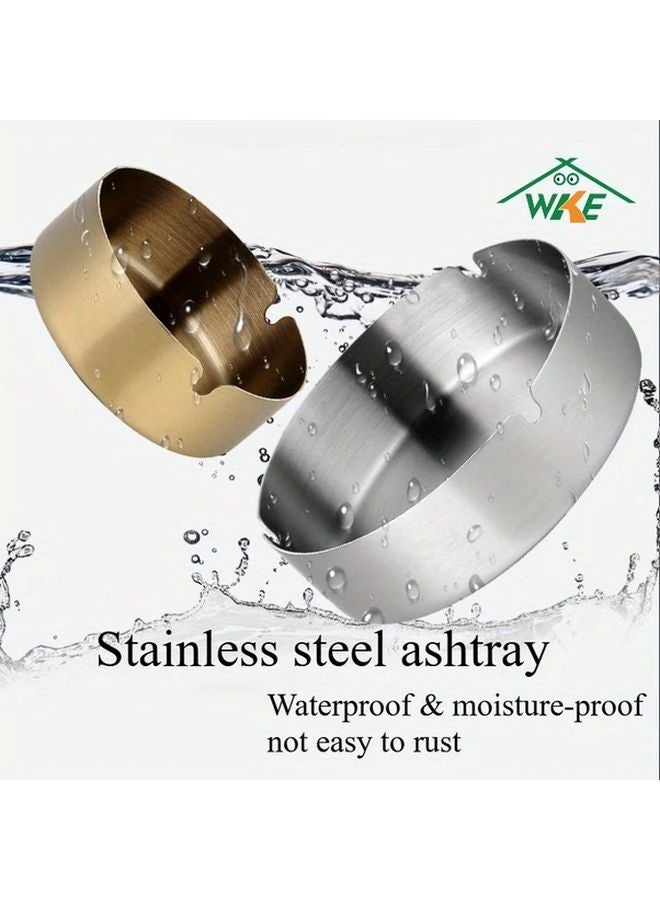 6 قطع من صحون السجائر الذهبية المصنوعة من الفولاذ المقاوم للصدأ مقاومة للرياح متينة وسهلة التنظيف محمولة - Image 3